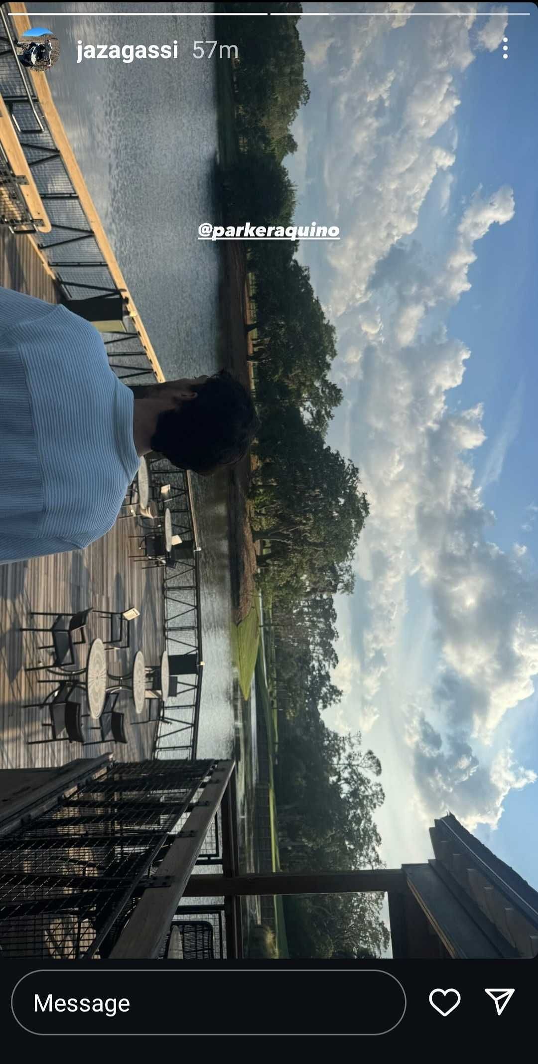 Andre Agassi and Steffi Graf's daughter Jaz's Instagram Story featuring boyfriend Parker, dated Thursday, May 8, 2025 (Source: Instagram/jazagassi)